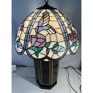 Vintage 1970's Tiffany Style Stained Glass Lamp Hummingbirds 11” Long x 33” High